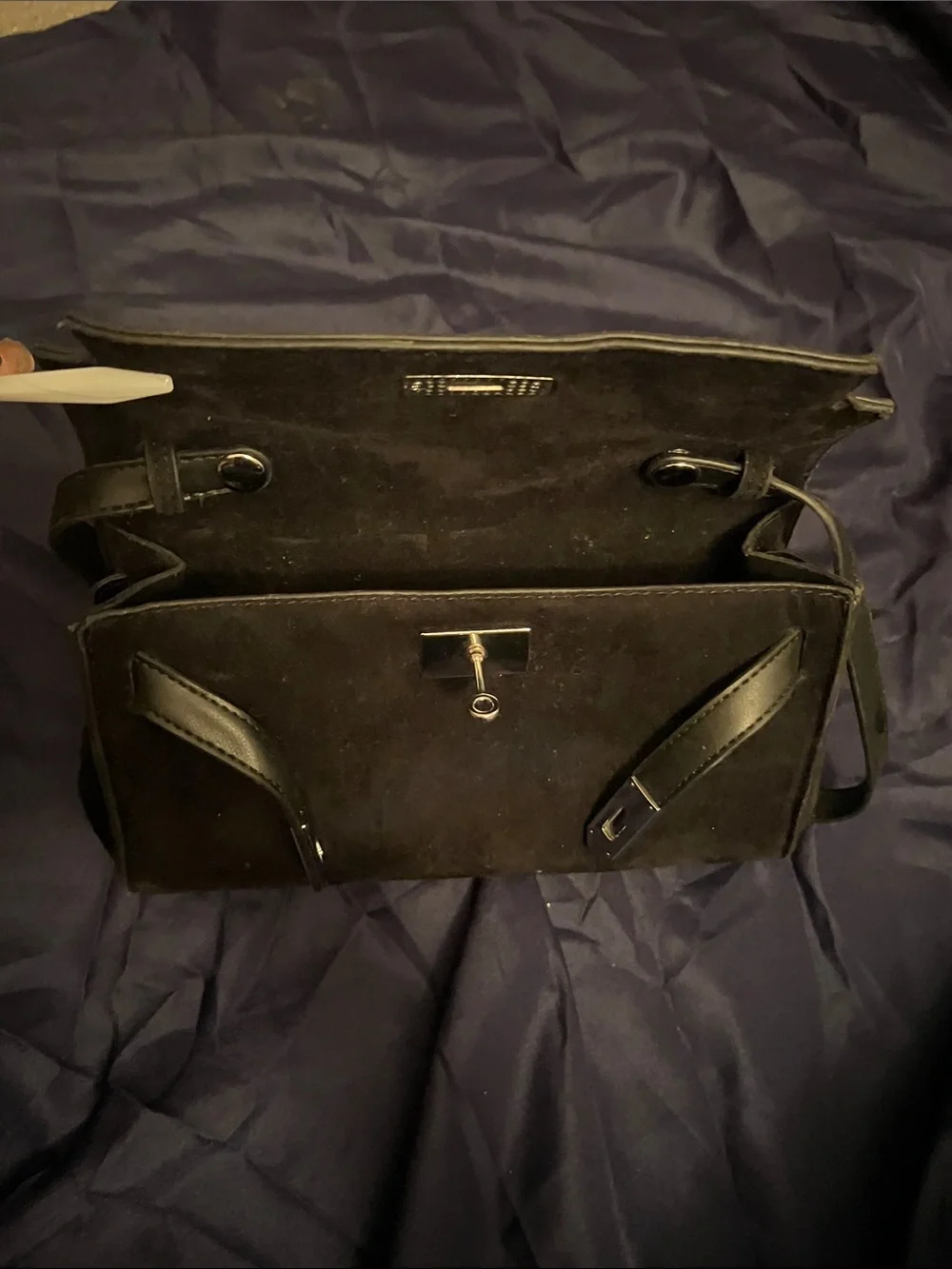 women’s Black Leather-Trim shoulder Clutch purse